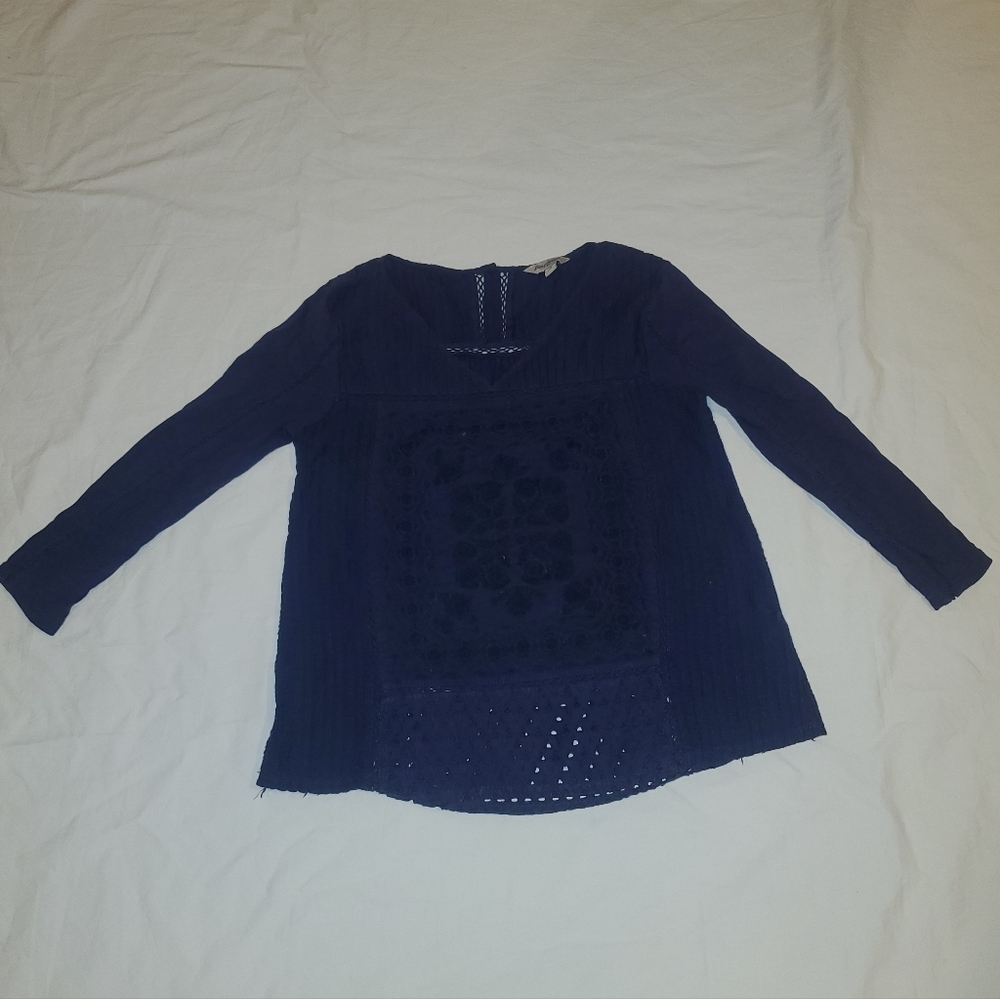 Lucky Brand Boho Embroidered Crochet Top Small